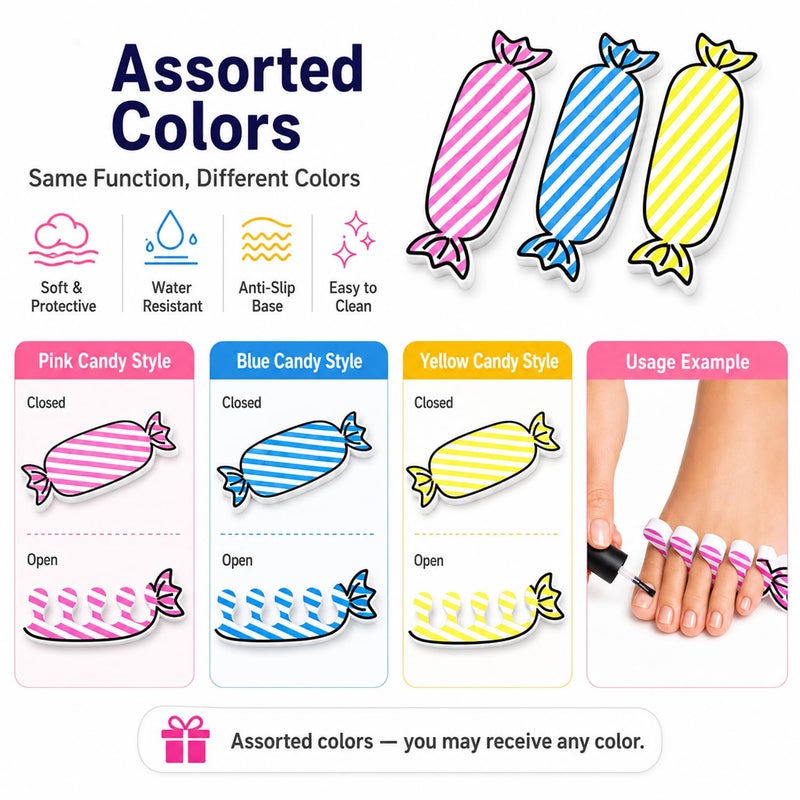 Pedicure Toe Separator - Set of 2 Pieces, Soft Foam Pedicure Spacers with Candy Shape, Comfortable Nail Polish Tool for Neat Manicure and Toenail Care, Assorted Color - Image 2