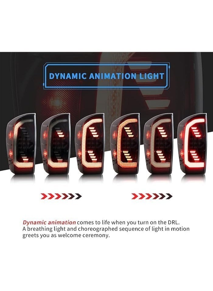 LED Tail Lights Compatible with Tacoma 2016-2020 w/Dynamic Animation DRL w/Red Sequential Turn Signal, Smoked/Tinted, Driver & Passenger Sides(Black Smoked) - Image 3