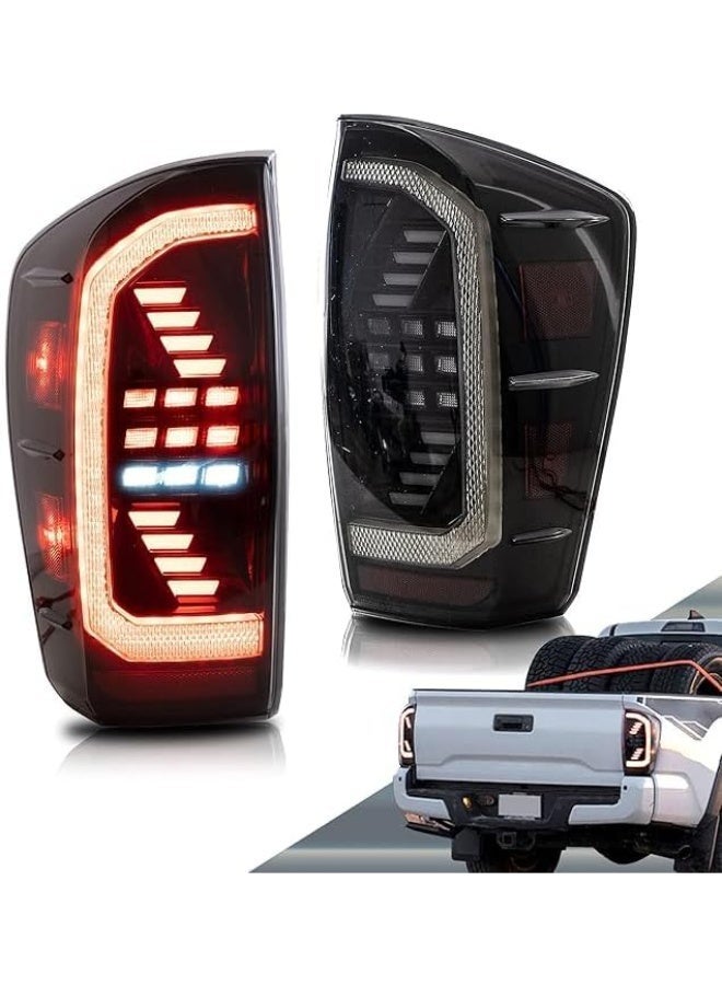 LED Tail Lights Compatible with Tacoma 2016-2020 w/Dynamic Animation DRL w/Red Sequential Turn Signal, Smoked/Tinted, Driver & Passenger Sides(Black Smoked) - Image 1