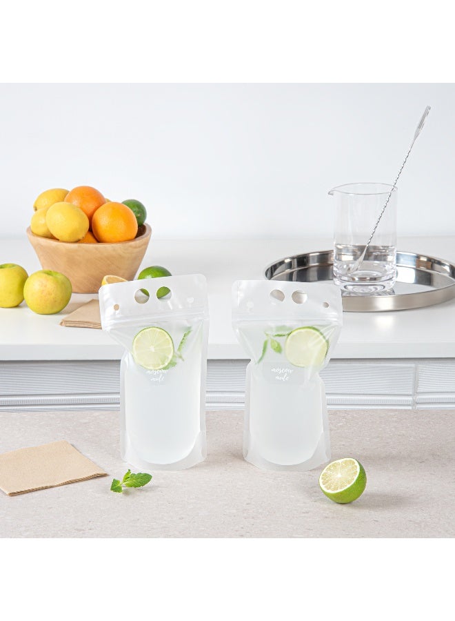 Restaurantware 1.9 x 1 Inch Moscow Mule Juice Bottle Labels, 100 Self-Adhesive Labels For Bottles - Resists Condensation, For Drink Pouches, Clear With White Font Plastic Water-Resistant Labels  - Image 4
