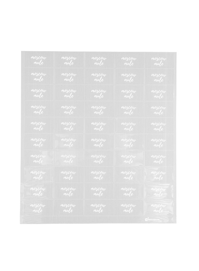Restaurantware 1.9 x 1 Inch Moscow Mule Juice Bottle Labels, 100 Self-Adhesive Labels For Bottles - Resists Condensation, For Drink Pouches, Clear With White Font Plastic Water-Resistant Labels  - Image 2