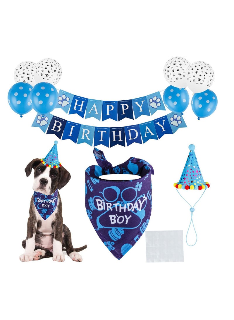 Generic Dog Birthday Bandana Dog Birthday Boy Hat Scarfs Flag Balloon with Cute Doggie Birthday Party Supplies Decorations(11-Piece Set)  - Image 1