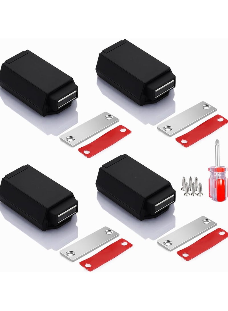 Zikra Heavy Duty Push to Open Door, Latch Cabinet Hardware, 4 Pack Magnetic Push Latch & Lock for Hidden Door Touch Latch and Catch,  Drawer Magnet Push Release Tip on Closet Strong Pop Out (Black) - Image 1