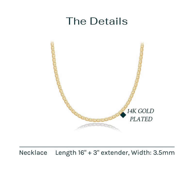 PAVOI 14K Gold Plated Curb Paperclip Box Sphere Bead Snake and Figaro Chain Adjustable Necklace (Mariner Link, Yellow Gold Plated) - Image 3