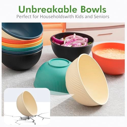 LIANGKEN 6 Pcs 24 oz Unbreakable Cereal Bowls, Reusable Plastic Lightweight Bowls, Made from Wheat Straw Fiber, Ideal for Salads, Soups, Ramen, Noodles (The color of rice, 24OZ) - Image 4