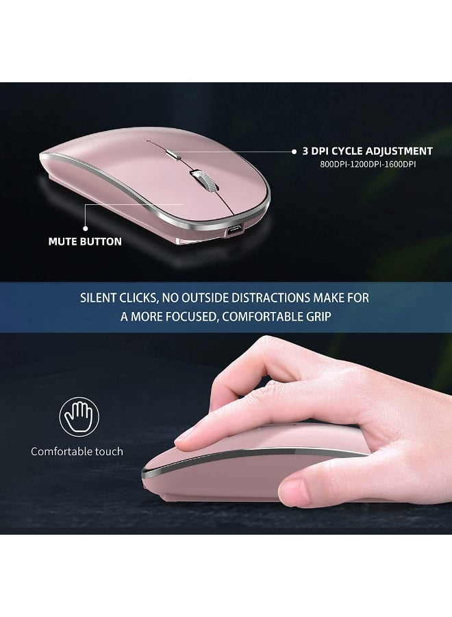 ماوس لاسلكي قابل للشحن محمول صامت بوضع مزدوج USB وType-C مع 3 مستويات DPI قابلة للتعديل للكمبيوتر المحمول، ماك، ماك بوك، أندرويد، كمبيوتر شخصي (Q23S أسود) (ذهب روز) - Image 4