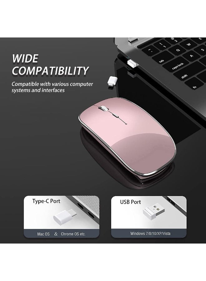 ماوس لاسلكي قابل للشحن محمول صامت بوضع مزدوج USB وType-C مع 3 مستويات DPI قابلة للتعديل للكمبيوتر المحمول، ماك، ماك بوك، أندرويد، كمبيوتر شخصي (Q23S أسود) (ذهب روز) - Image 2