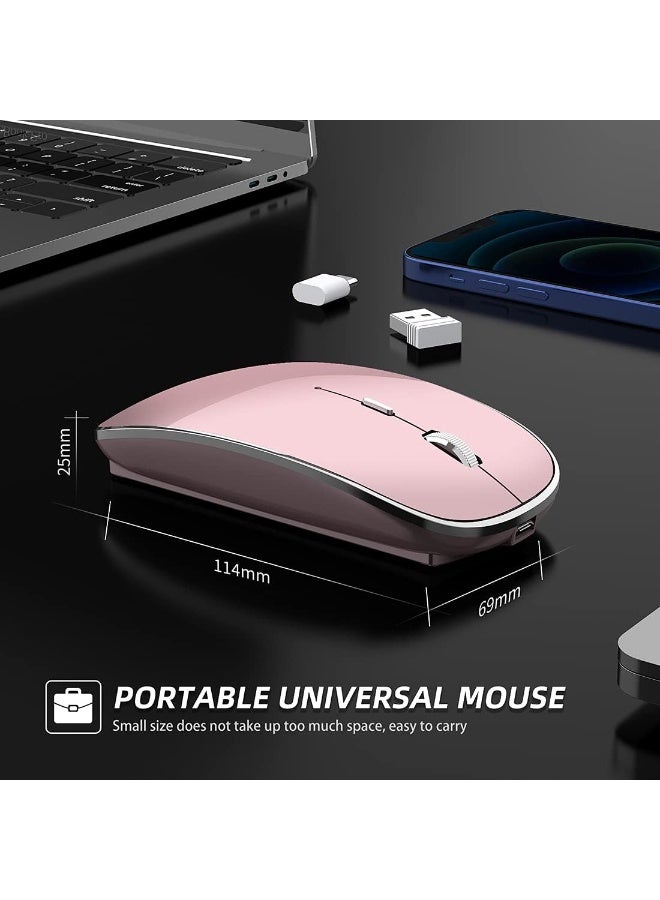 ماوس لاسلكي قابل للشحن محمول صامت بوضع مزدوج USB وType-C مع 3 مستويات DPI قابلة للتعديل للكمبيوتر المحمول، ماك، ماك بوك، أندرويد، كمبيوتر شخصي (Q23S أسود) (ذهب روز) - Image 5