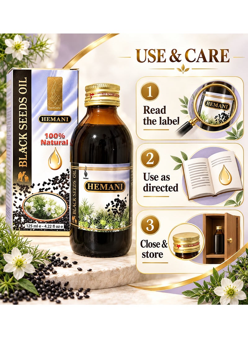 HEMANI Black Seed Oil 125ml | 100% Natural Herbal Oil with Essential Fatty Acids for Health & Beauty - Image 2