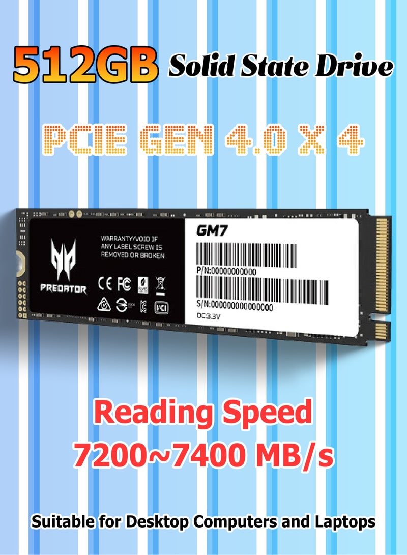 Predator 512GB SSD - M.2 NVMe PCIe Gen 4.0X4 - Reading Speed Max 7400 MB/s - GM7 Solid State Drives for Desktop and Laptop Computers - Computer Capacity Expansion Device - Image 1