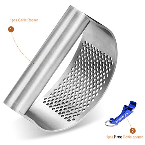 AmDONGKING Garlic Press Rocker, Bottle Opener, Stainless Steel Garlic Crusher Chopper Squeezer Slicer Mincer - Image 2
