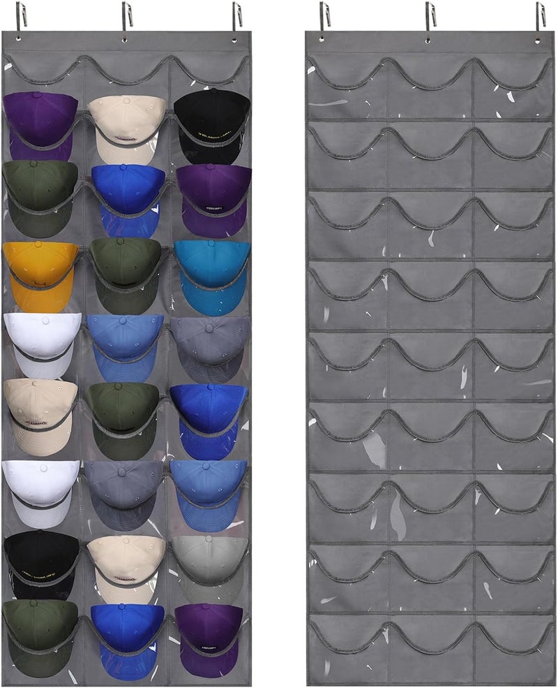 Dofilachy Hat Rack - Hat Organizer - Hat Racks for Baseball Caps, Visible Hat Holder - Baseball HatRack for Wall Door with 3 Hooks, 27 Deep Pockets - Image 1