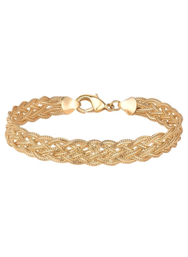 Barzel 18K Gold Plated Strand Braided Herringbone Mesh Bracelet, 7.5 Inches - Made In Brazil - Image 1