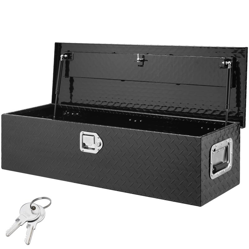 VEVOR Heavy Duty Aluminum Truck Bed Tool Box, Diamond Plate Tool Box with Side Handle and Lock Keys, Storage Tool Box Chest Box Organizer for Pickup, Truck Bed, RV, Trailer, 39"x13"x10", Black - Image 1