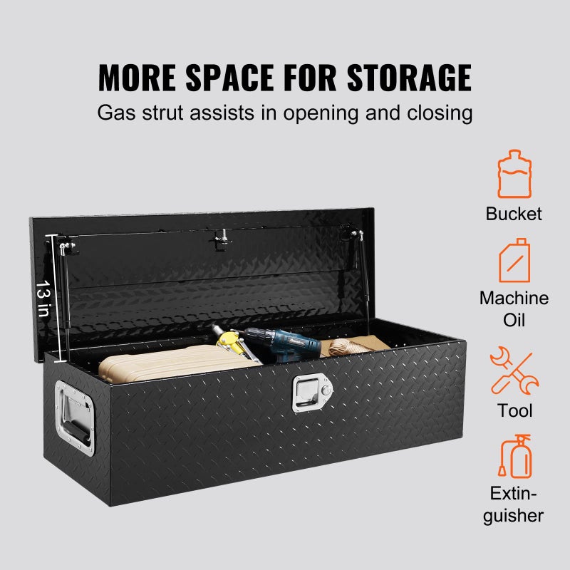 VEVOR Heavy Duty Aluminum Truck Bed Tool Box, Diamond Plate Tool Box with Side Handle and Lock Keys, Storage Tool Box Chest Box Organizer for Pickup, Truck Bed, RV, Trailer, 39"x13"x10", Black - Image 3