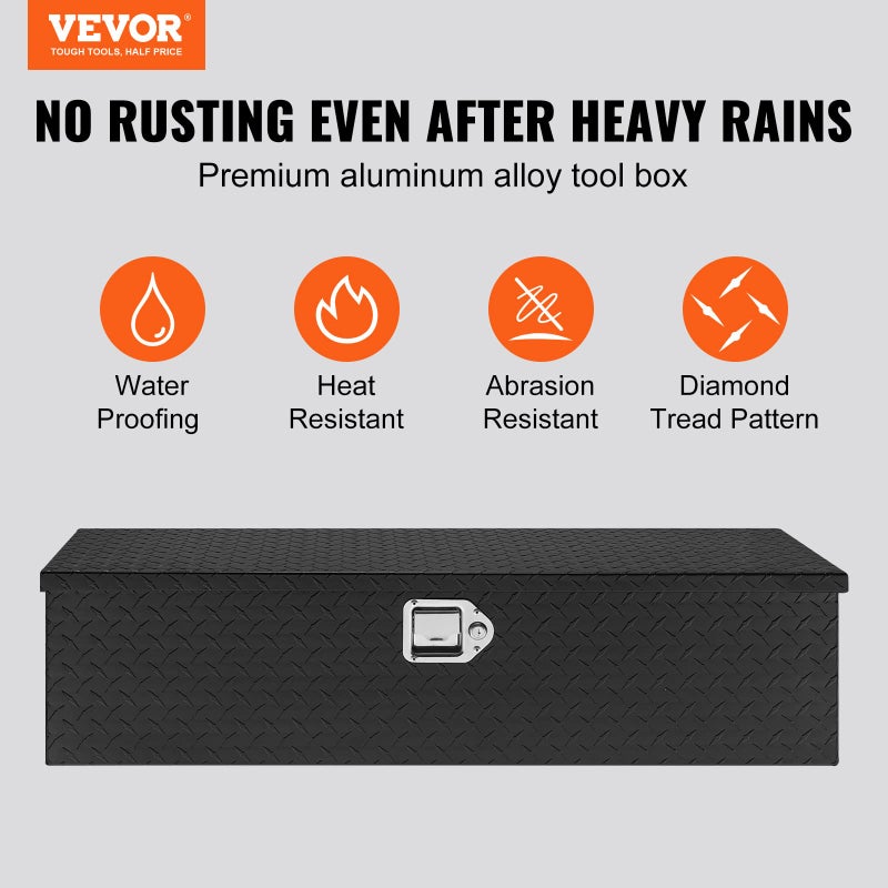 VEVOR Heavy Duty Aluminum Truck Bed Tool Box, Diamond Plate Tool Box with Side Handle and Lock Keys, Storage Tool Box Chest Box Organizer for Pickup, Truck Bed, RV, Trailer, 39"x13"x10", Black - Image 2