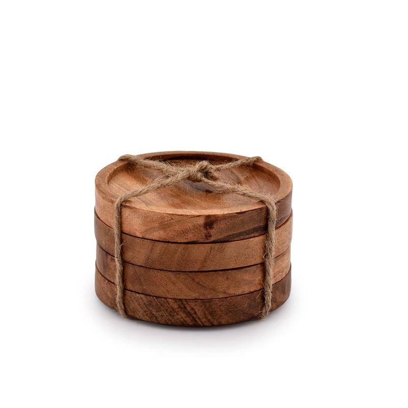 Kaizen Casa Wooden Coasters for Drinks - Natural Acacia Wood Drink Coaster Set for Drinking Glasses, Tabletop Protection for Any Table Type, Set of 4 - Image 3