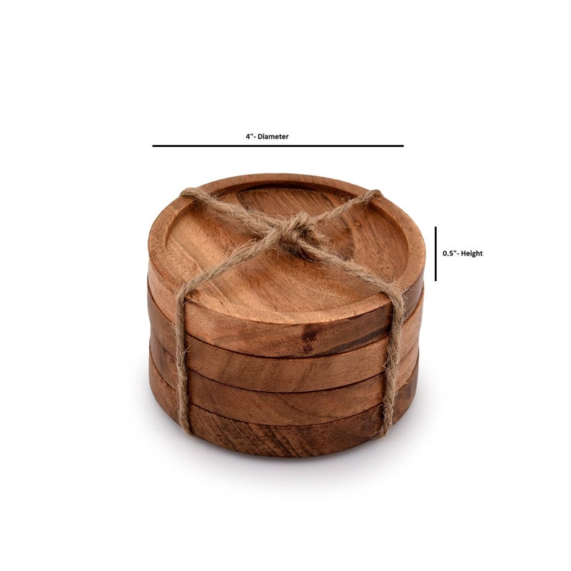 Kaizen Casa Wooden Coasters for Drinks - Natural Acacia Wood Drink Coaster Set for Drinking Glasses, Tabletop Protection for Any Table Type, Set of 4 - Image 5