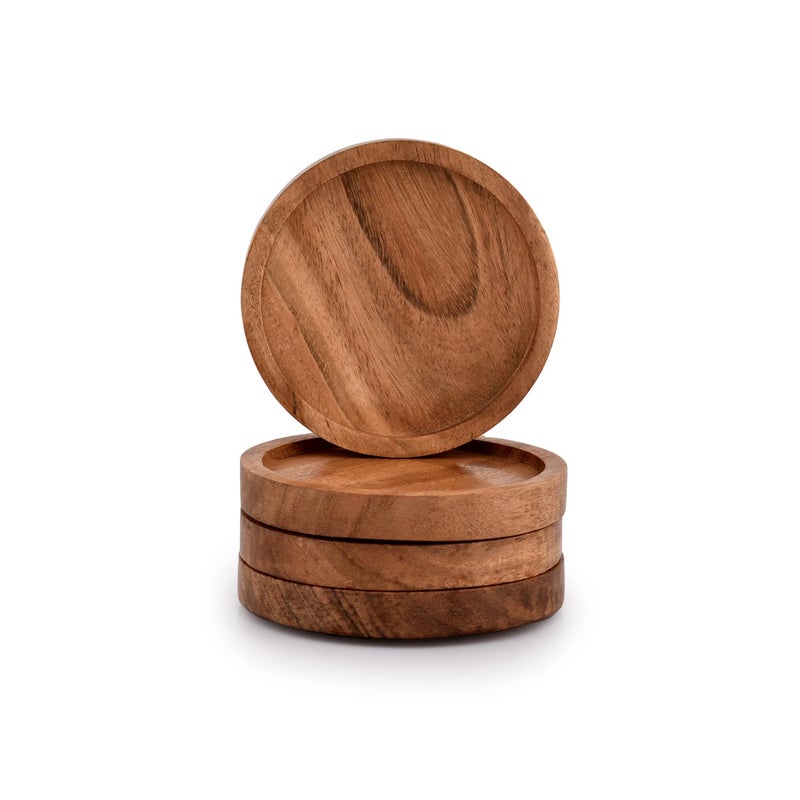 Kaizen Casa Wooden Coasters for Drinks - Natural Acacia Wood Drink Coaster Set for Drinking Glasses, Tabletop Protection for Any Table Type, Set of 4 - Image 2