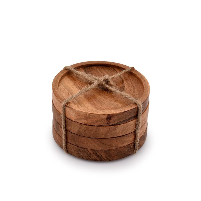 Kaizen Casa Wooden Coasters for Drinks - Natural Acacia Wood Drink Coaster Set for Drinking Glasses, Tabletop Protection for Any Table Type, Set of 4 - Image 1
