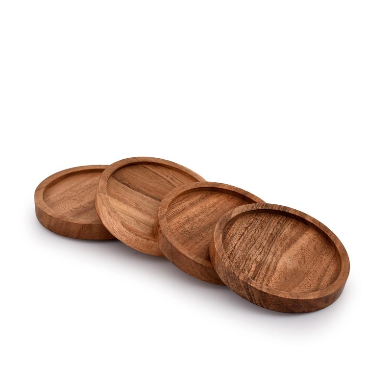 Kaizen Casa Wooden Coasters for Drinks - Natural Acacia Wood Drink Coaster Set for Drinking Glasses, Tabletop Protection for Any Table Type, Set of 4 - Image 4