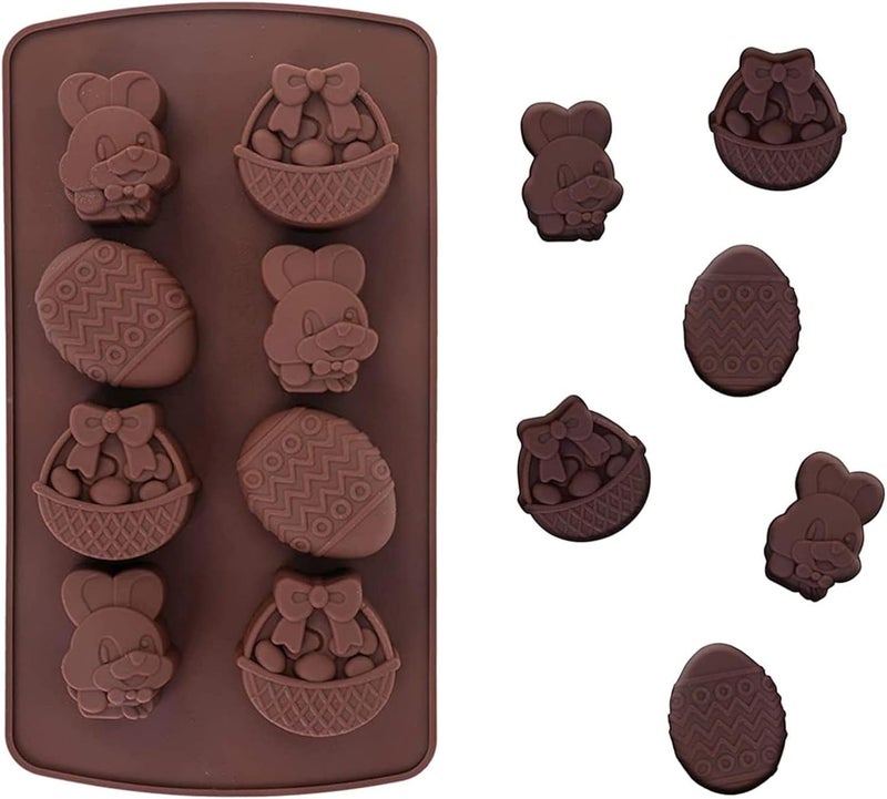Bake House 3D Easter Egg and Bunny Silicone Molds, Chocolate Easter Egg Rabbit Baking Moulds DIY Candy Cocoa Bombs Soap Fudge Jelly Mousse Cake Making Trays for Party Supplies (8 Cavity) - Image 1