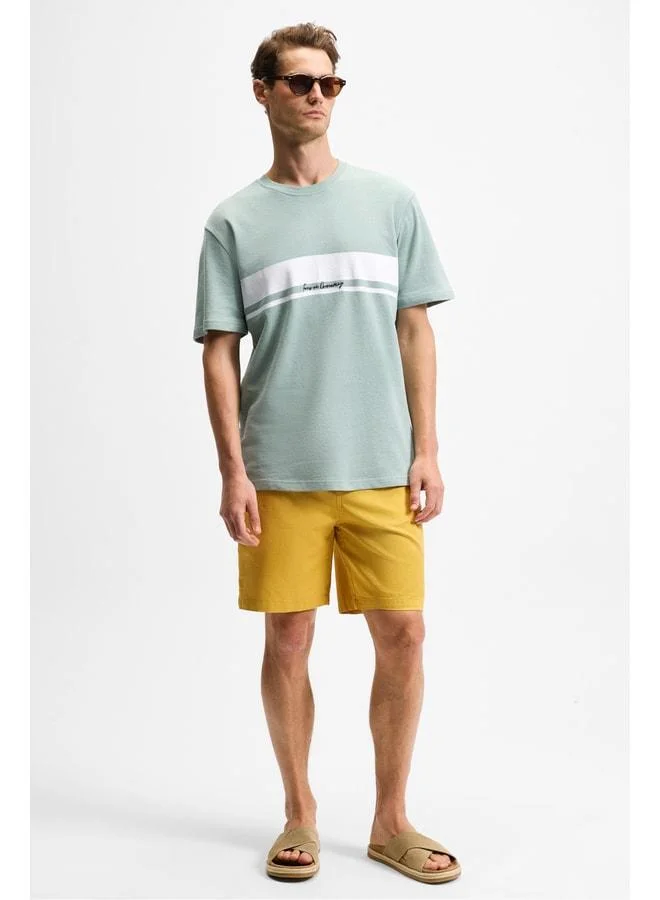 Grimelange LAMINE Men's Printed and Embroidered Detailed %100 Organic Cotton Crew Neck Short Sleeve Regular Fit Green T-Shirt.