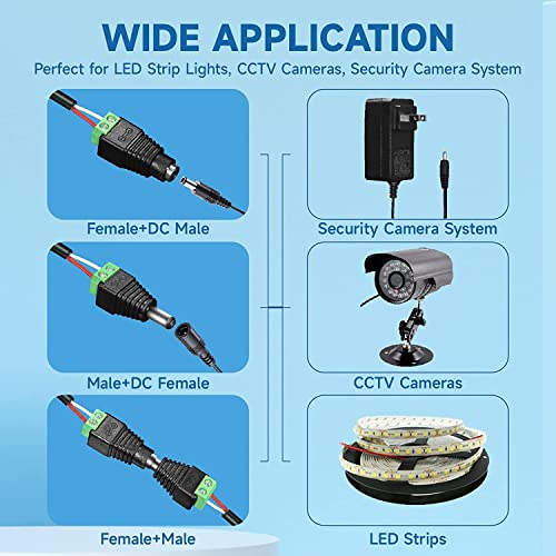 FEDUS 10 Pairs DC Power Jack Plug Adapter Connector, 12V, 24V Male + Female 2.1 X 5.5MM Terminal Barrel for CCTV Camera, LED Strip Light, DVR, Car Rearview Monitor System - Image 2