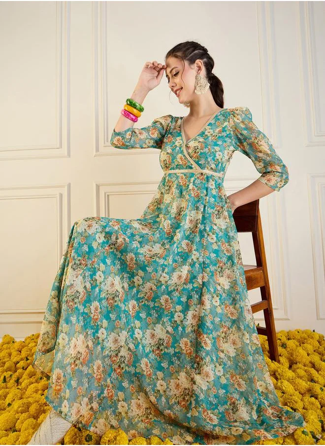 SASSAFRAS All-Over Floral Print Anarkali Maxi Dress