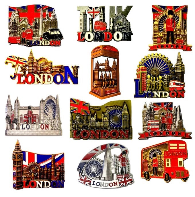 12 LONDON SOUVENIRS METAL FRIDGE S BRITISH UNION JACK ENGLAND