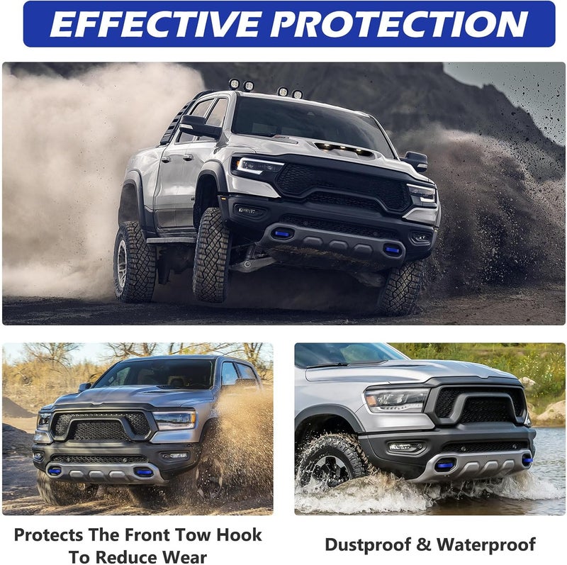 TECHPICCO Custom Front Tow Hooks Covers Hitch Cover Blue Plastic Compatible with Dodge RAM 1500 2019-2025 Long use oriented quality - Image 5