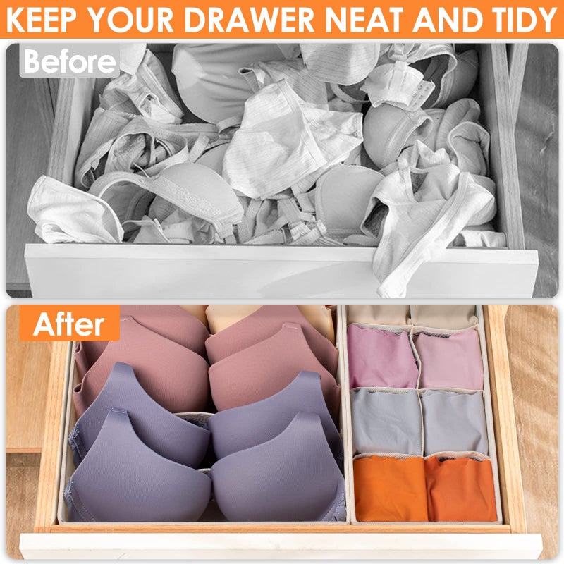 Criusia 6 Pack Sock Underwear Drawer Organizer Dividers, 58 Cell Foldable Fabric Dresser Closet Organizers and Storage Bins for Clothing, Baby Clothes, Bra, Panty, Scarf, Ties (Beige) - Image 2