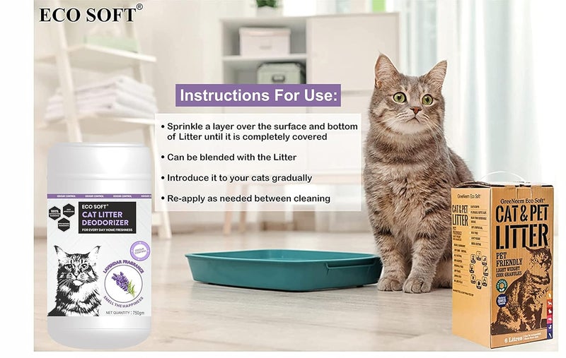 EcoSoft Cat Litter Deodoriser - Lavender 750 gm (Pack of 2), Controls Odour, Feels Fresh, 100% Effective |Pet Urine Smell remover | Odour control - Image 3