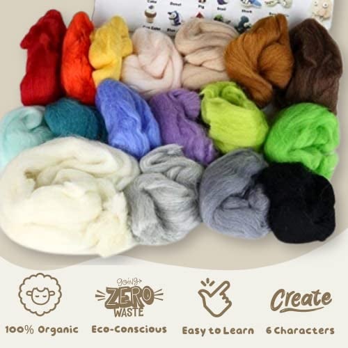 Woolbuddy Needle Felting Wool Kit – Starter Set to Make 6 Cute Animals – Includes Wool, Pad, Needles & Instructions for Beginners and Adults - Image 4