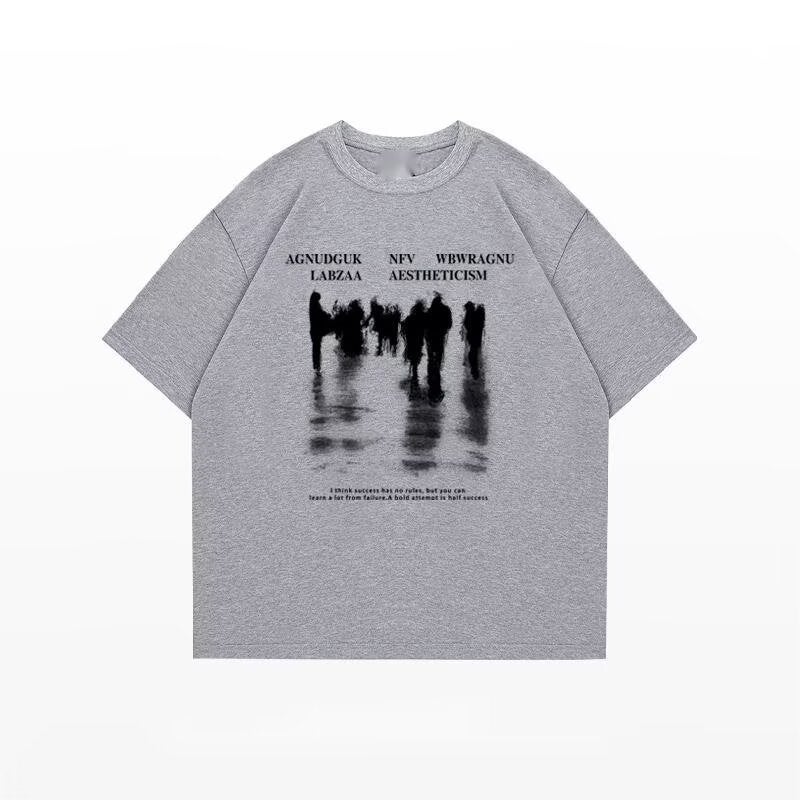 Drop Shoulder Sleeves Heavyweight Pure Cotton Half-Sleeved T-Shirt Street Fashion Brand Youth Loose Round Neck Five-Quarter Sleeves Spray-Dyed Regular - Image 1