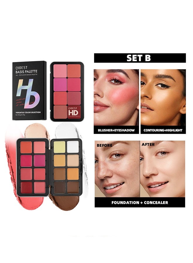 كيو آي بست لوحة الأساس ، اختيار الألوان متعددة الاستخدامات ، 16 لونا كريم [أحمر الخدود ، كونتور ، خافي العيوب] لوحة مكياج للخدين - مجموعة لوحة مكياج الكل في واحد ، لوح مكياج طبيعي غير لامع يدوم طويلا ، نقالة مكياج للوجه قابلة للمزج ومقاومة للماء (#B) - Image 2