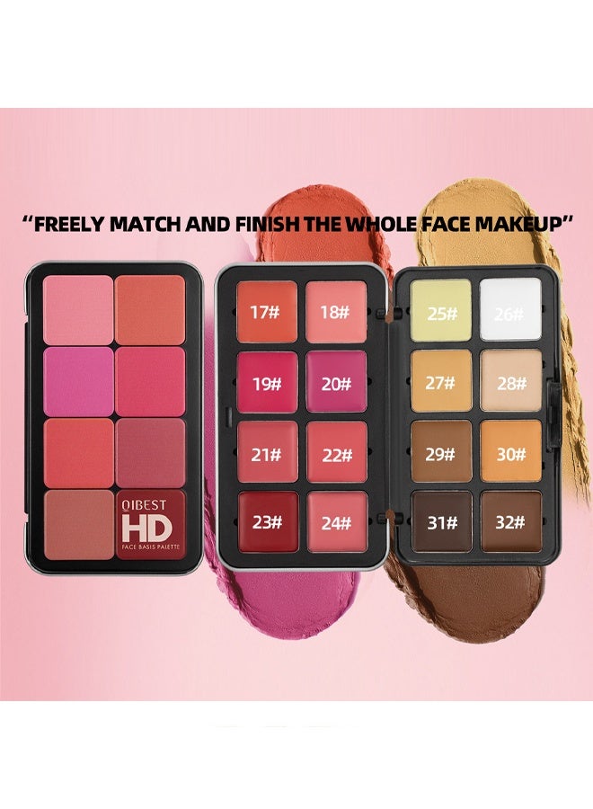 كيو آي بست لوحة الأساس ، اختيار الألوان متعددة الاستخدامات ، 16 لونا كريم [أحمر الخدود ، كونتور ، خافي العيوب] لوحة مكياج للخدين - مجموعة لوحة مكياج الكل في واحد ، لوح مكياج طبيعي غير لامع يدوم طويلا ، نقالة مكياج للوجه قابلة للمزج ومقاومة للماء (#B) - Image 4