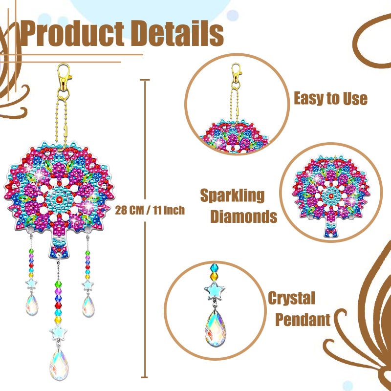JeCuiK 6 Pcs Diamond Painting Suncatchers Double Sided Diamond Art Suncatcher Mandala 5D DIY Diamond Painting Wind Chimes Paint by Number Diamond Art Kits for Adults Hanging Ornaments - Image 4