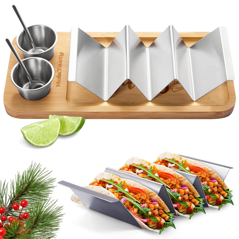 woobud Taco Holder Kit 3in1 Taco Set  Taco Shell Stand  Serving Tray  Sauce Cup Taco Presentation Rack Plate for Taco Tuesday Bar Party Gifts for Taco Lovers Holiday Accessories Cinco de Mayo Events