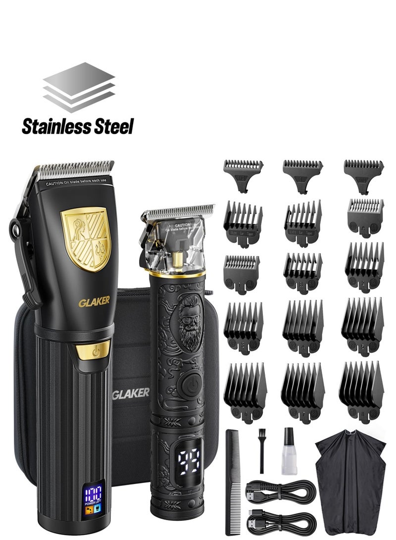 GLAKER Men's Cordless Hair Clippers & Trimmer Kit - Professional Barber Grade with LED Display, 15 Adjustable Guide Combs, Rechargeable Hair Cutting Kit for Men, Beard Trimmer & Grooming - Image 1