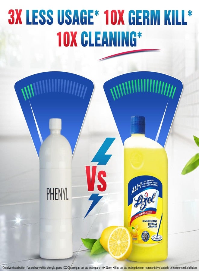 Lizol Disinfectant Surface & Floor Cleaner Liquid, Citrus - 1 Litre | Suitable for All Floor Cleaner Mops | Kills 99.9% Germs| India's #1 Floor Cleaner - Image 3