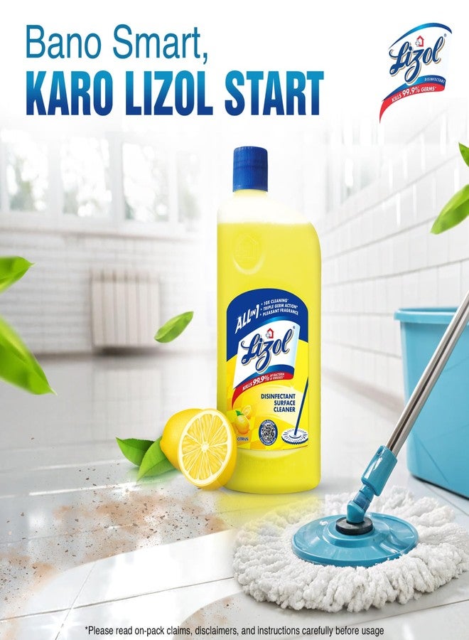 Lizol Disinfectant Surface & Floor Cleaner Liquid, Citrus - 1 Litre | Suitable for All Floor Cleaner Mops | Kills 99.9% Germs| India's #1 Floor Cleaner - Image 2