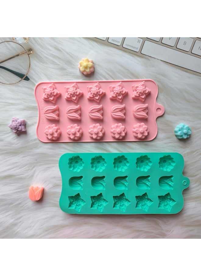 Generic - 15 Consecutive 3 Tulip Chocolate 680 Cake Baking Silicone Mold Handmade Soap Chocolate Candy Pudding Mold-Color:Random Colors (color Can Be Noted) - Image 1