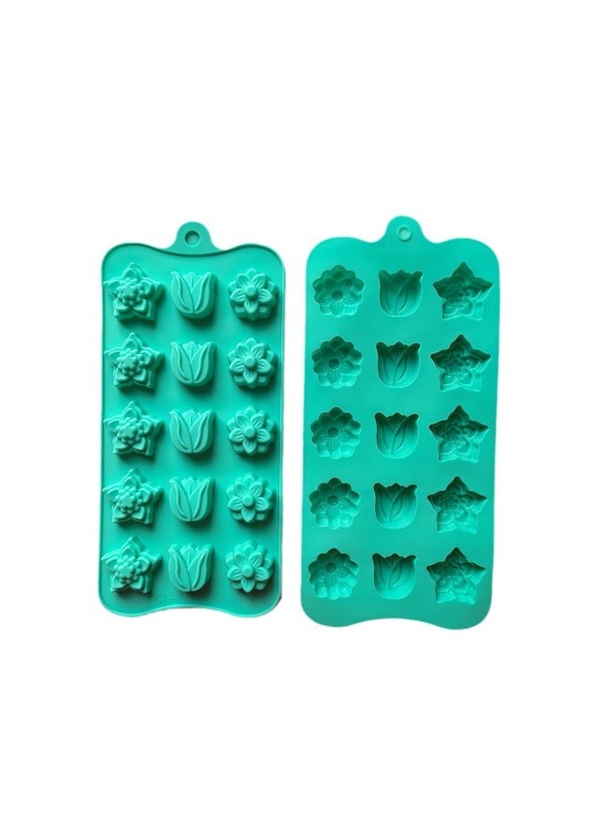 Generic - 15 Consecutive 3 Tulip Chocolate 680 Cake Baking Silicone Mold Handmade Soap Chocolate Candy Pudding Mold-Color:Random Colors (color Can Be Noted) - Image 1