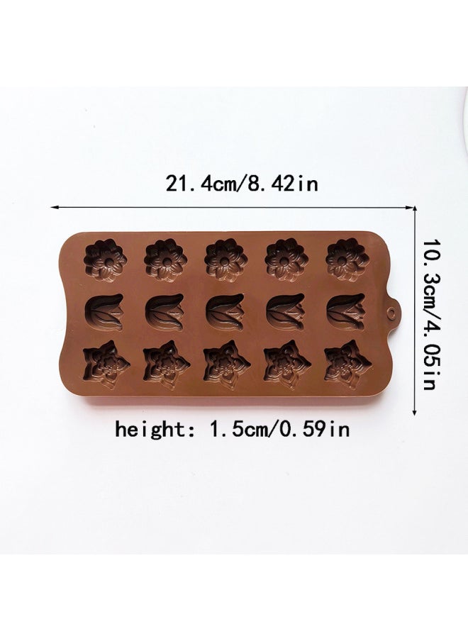 Generic - 15 Consecutive 3 Tulip Chocolate 680 Cake Baking Silicone Mold Handmade Soap Chocolate Candy Pudding Mold-Color:Random Colors (color Can Be Noted) - Image 1