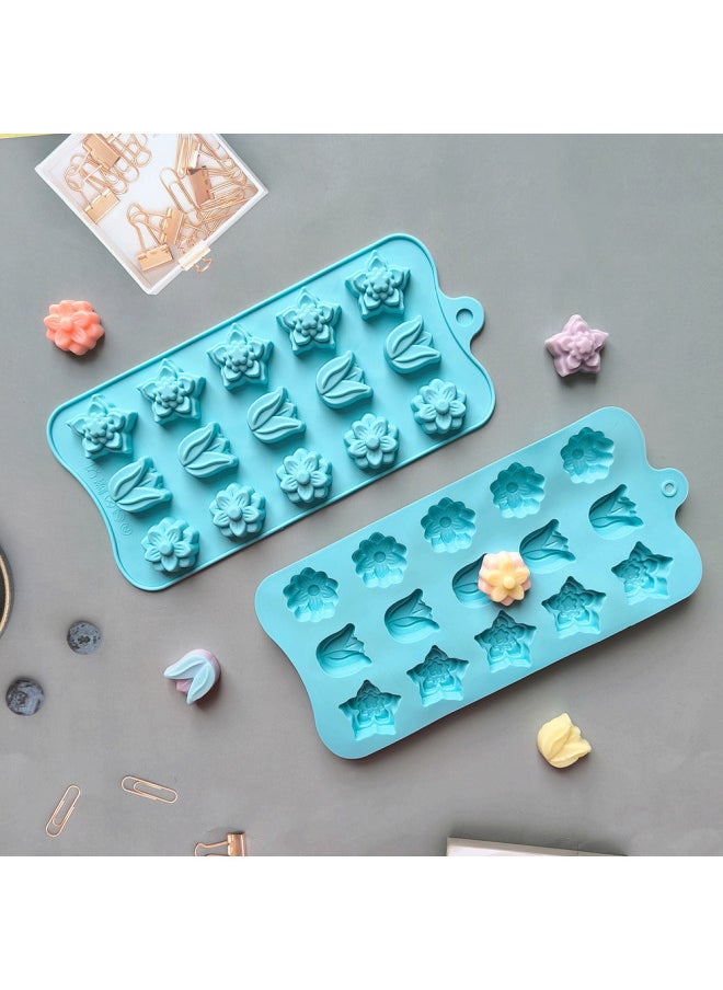 Generic - 15 Consecutive 3 Tulip Chocolate 680 Cake Baking Silicone Mold Handmade Soap Chocolate Candy Pudding Mold-Color:Random Colors (color Can Be Noted) - Image 1