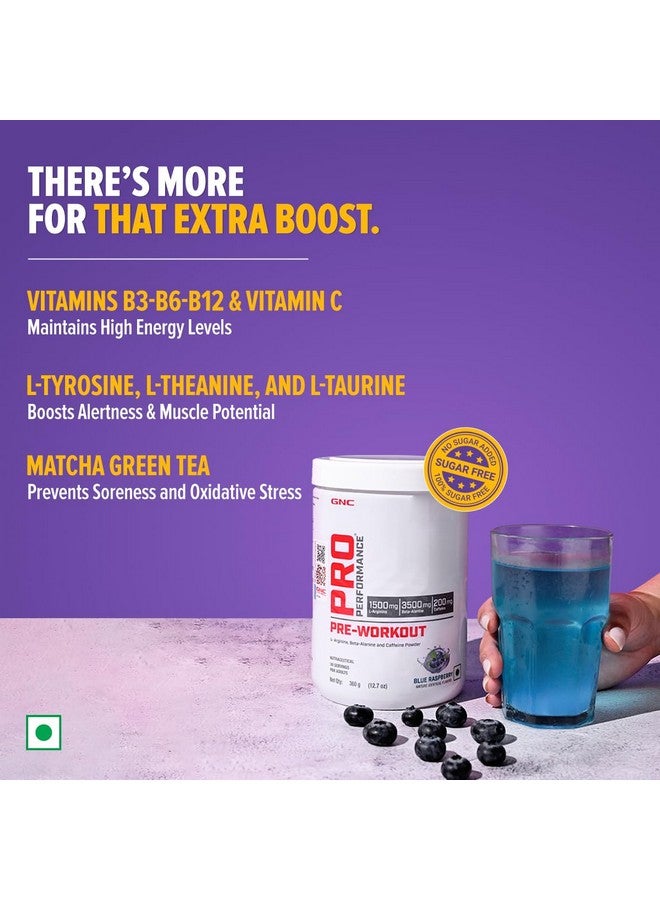 GNC Pro Performance Pre-Workout | 360 gm | 30 Servings | Boosts Energy & Endurance | Improves Focus | Revs Up Recovery | 1.5g L-Arginine | 3.5g Beta-Alanine | 0.2g Caffeine | Blue Raspberry - Image 3