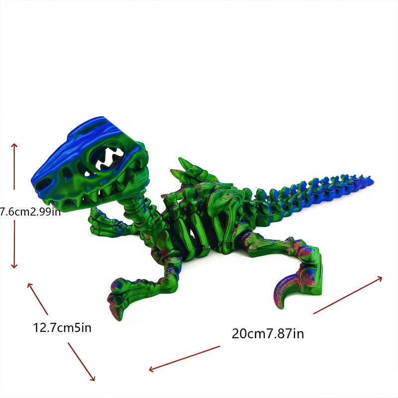 3D Printing Multi Color Gradient Velociraptor Dinosaur Skeleton Model Large Size Skull Action Figure Animal Sculpture Statue Creative Ornament Home Decoration Halloween Christmas Gift Red Yellow Blue - Image 2