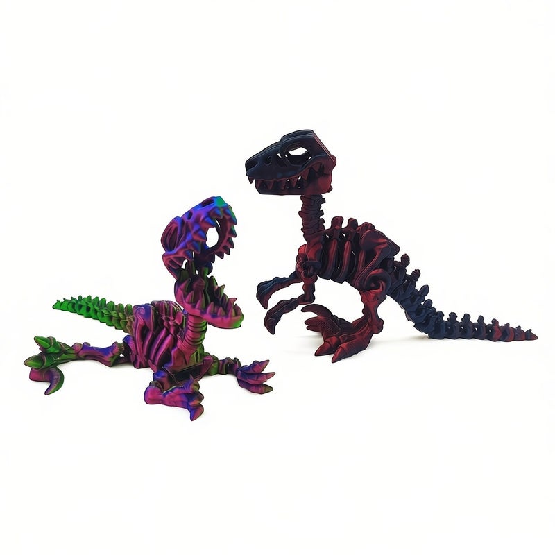 3D Printing Multi Color Gradient Velociraptor Dinosaur Skeleton Model Large Size Skull Action Figure Animal Sculpture Statue Creative Ornament Home Decoration Halloween Christmas Gift Red Yellow Blue - Image 3