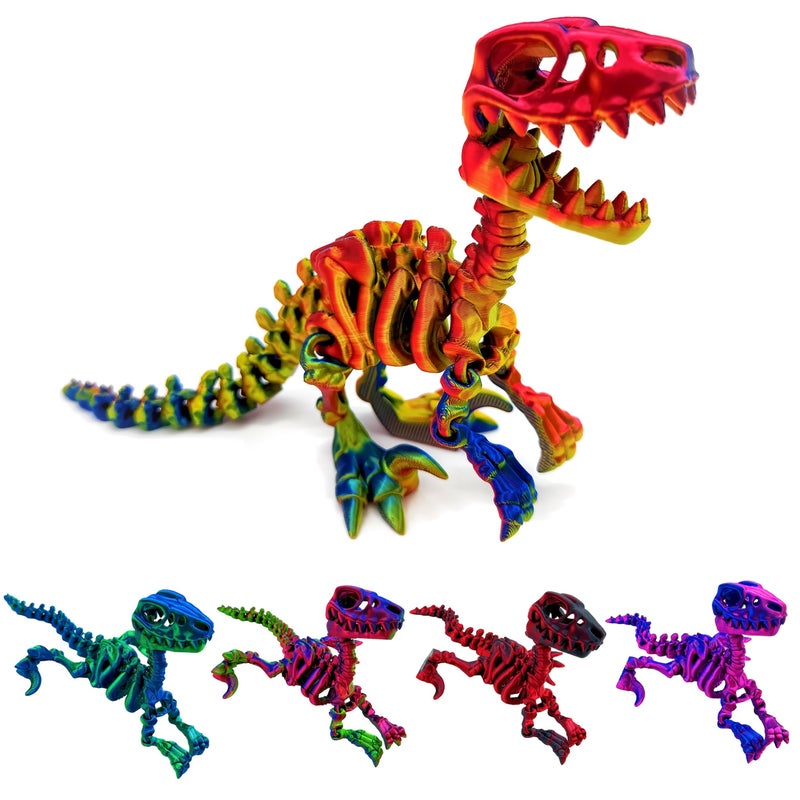 3D Printing Multi Color Gradient Velociraptor Dinosaur Skeleton Model Large Size Skull Action Figure Animal Sculpture Statue Creative Ornament Home Decoration Halloween Christmas Gift Red Yellow Blue - Image 1